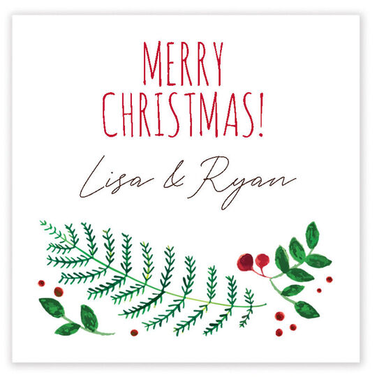 Merry Christmas Watercolor Square Gift Stickers